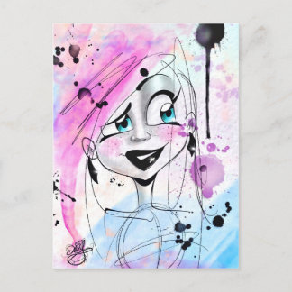 Messy Watercolor Sketch Girl Postkarte