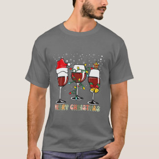 Messy Weihnachtswein Brille mit Weihnachtsmannmütz T-Shirt