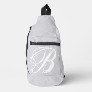 Messy White Monogram on Gray Grunge Crossbody Bag