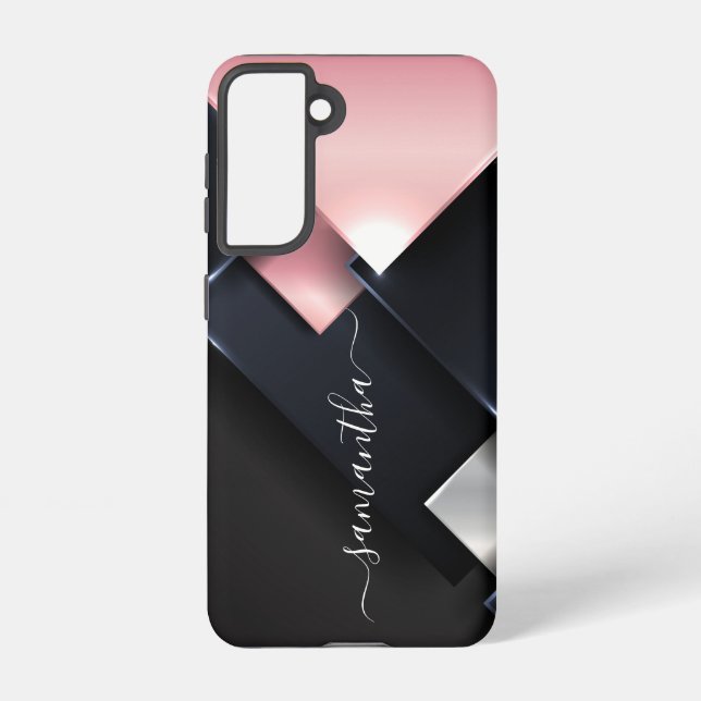 Metal 3-D Monogramm Pink Black Squares Samsung Galaxy Hülle (Rückseite)