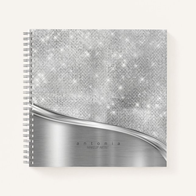 Metal and Glitzer Wave Silver ID807 Notizbuch (Vorderseite)