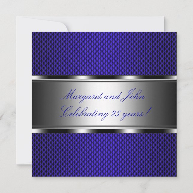 Metal Blue Silver 25-jähriges Party Event Einladung (Vorderseite)