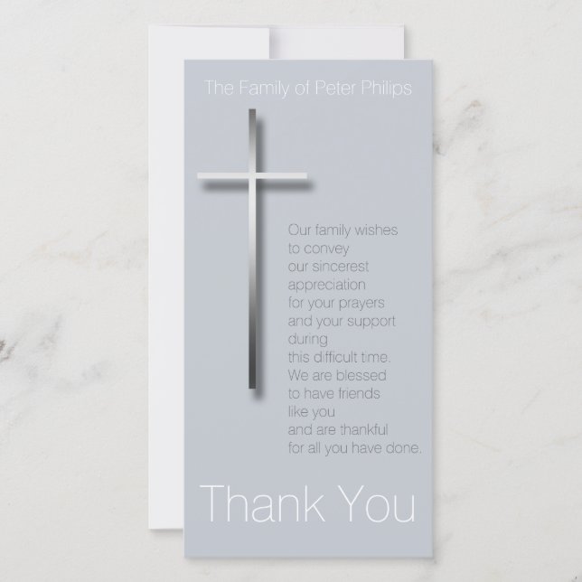 Metal Christlich Cross Beileid Vielen Dank für Ihr Dankeskarte (Vorderseite)