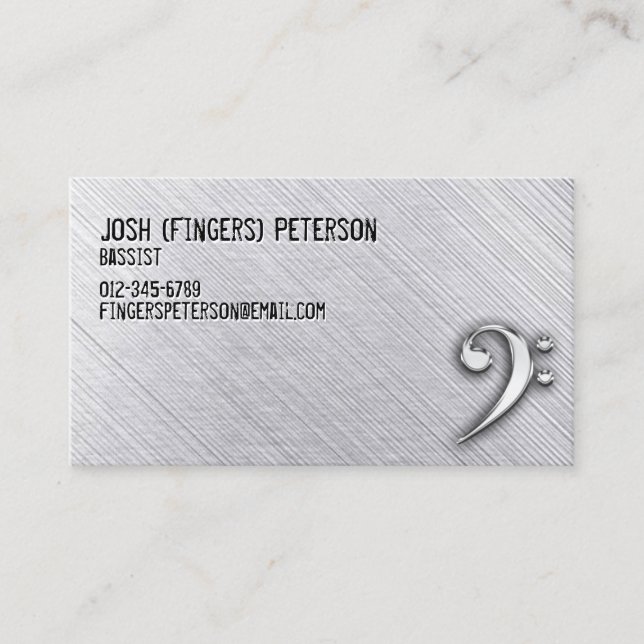 Metal Chrome Bass Clef Carte de visite Bassistance (Devant)