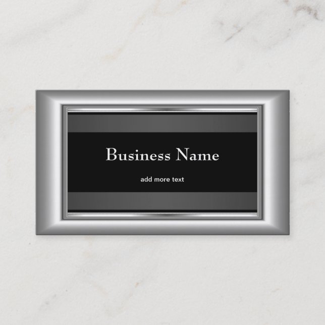 Metal Chrome Elegantes Silver Black & White Style Visitenkarte (Vorderseite)