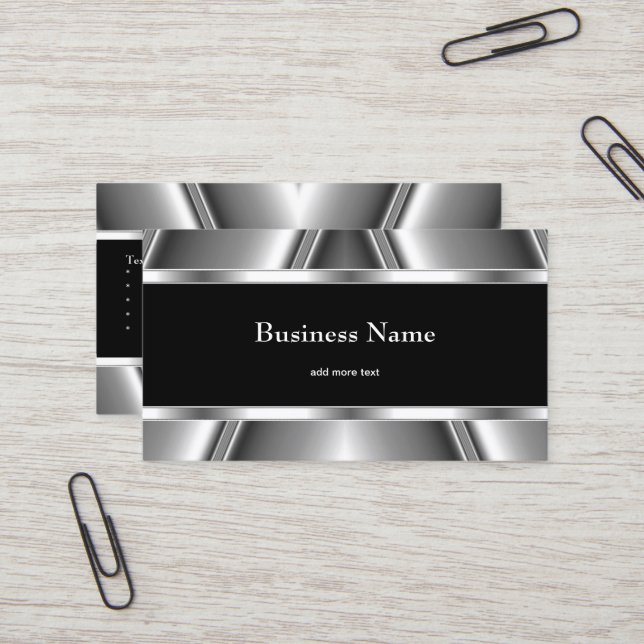 Metal Chrome Elegantes Silver Black & White Style Visitenkarte (Vorderseite/Rückseite Beispiel)