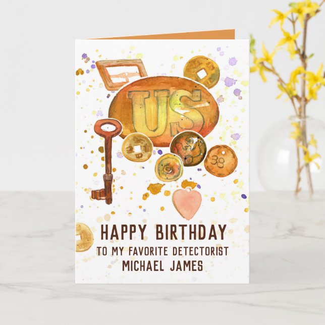 Metal Detection Happy Birthday Individuelle Name Karte (Gelbe Blume)