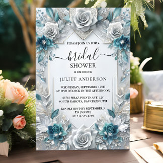 Metal Glam Shiny High End Silver Brautparty Einladung