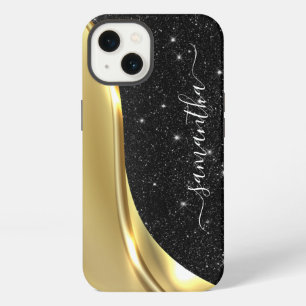 Metal Glitter Look 3-D Gold Monogramm Welle iPhone Hülle