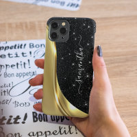 Metal Glitzer Look 3-D Gold Monogram Wave