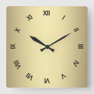 Metal Gold Look mit schwarzen Zahlen Quadratische Wanduhr