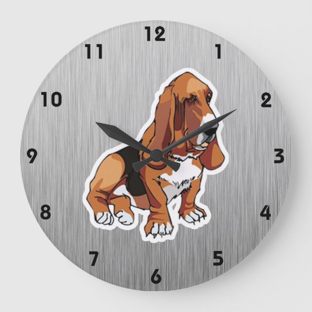 Metal look; Basset Hound Große Wanduhr (Vorderseite)