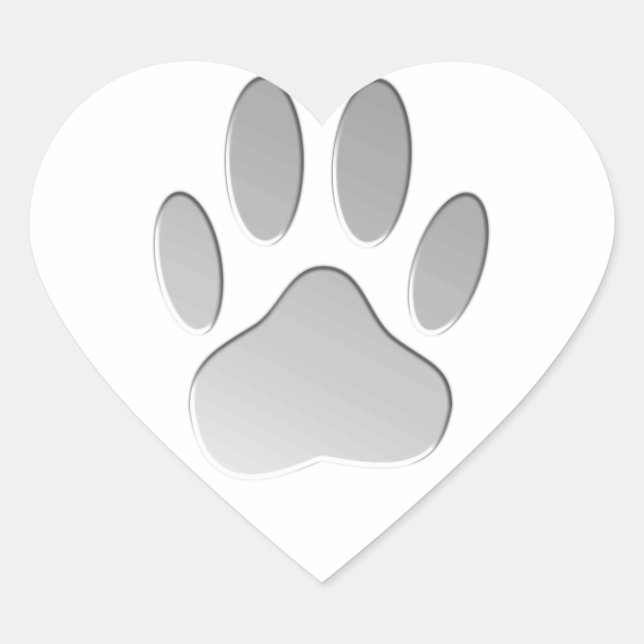 Metal-Look Dog Paw Print Herz-Aufkleber (Vorderseite)