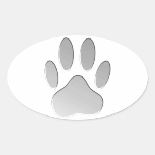 Metal-Look Dog Paw Print Ovaler Aufkleber
