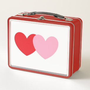 Metal-Lunchbox im Retro-Stil mit rosa und roten He Metall Brotdose
