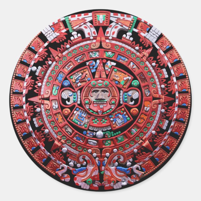 Metal Mayan Sunstone Calender Runder Aufkleber (Vorderseite)