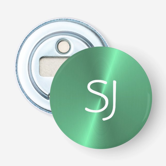 Metal-Monogramm-Grün glänzend Flaschenöffner (Vorderseite)