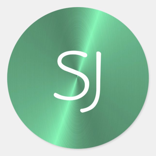 Metal-Monogramm-Grün glänzend Runder Aufkleber (Vorderseite)