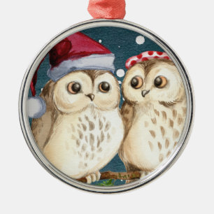 MÉTAL ORNEMENT EN CÉRAMIQUE DE NOËL, HIBOUX AU TEMPS DE