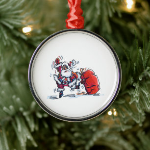 Métal Père Noël en colère ornement rond de luxe