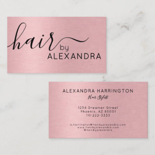 Metal Pink Elegant Script Haarstylist  Visitenkarte