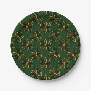 Metal Poinsettia Blume-12-GREEN-GOLD-PAPIERPLATE Pappteller