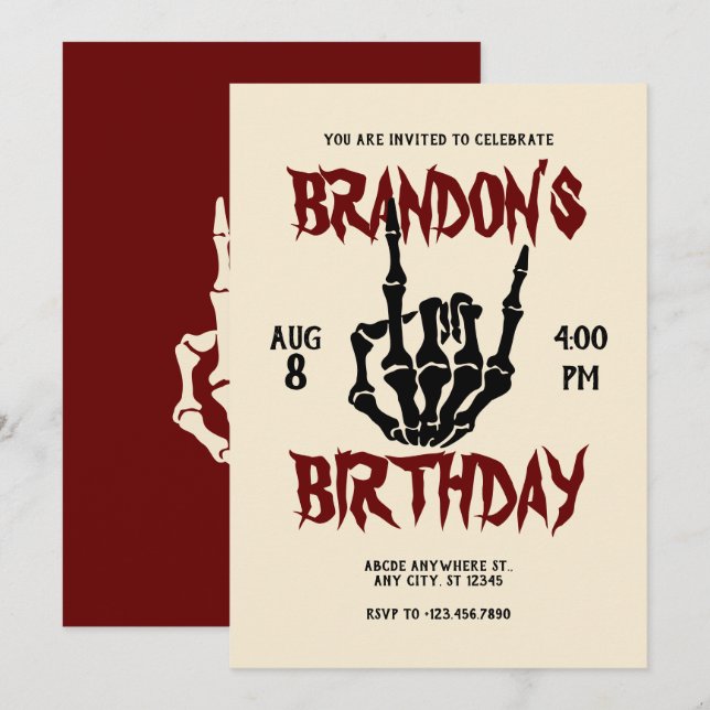 Metal Rock Birthday Einladung (Vorne/Hinten)