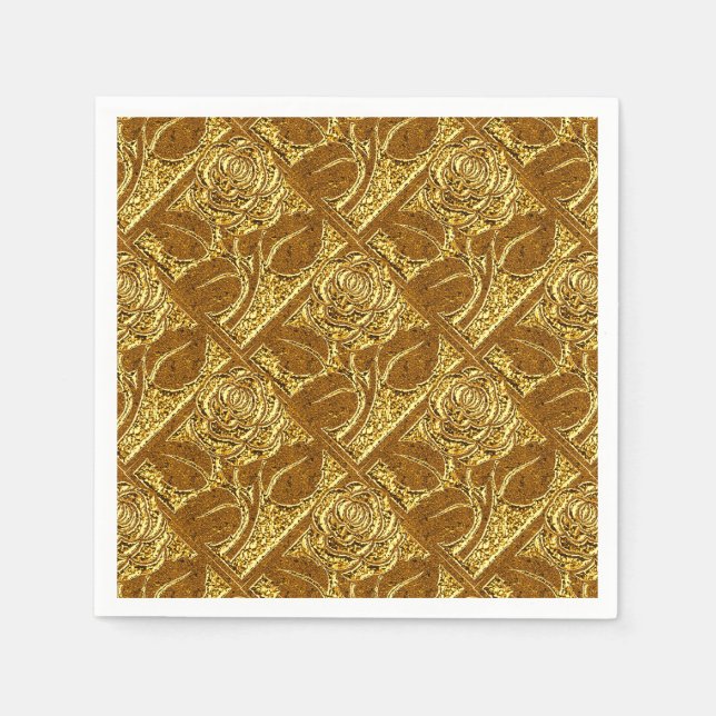 Metal Rose-17-Gold-Paper Cocktail Napkins Serviette (Vorderseite)