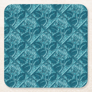 Metal-Rose-2-Blue-Untersetzer-Set Rechteckiger Pappuntersetzer