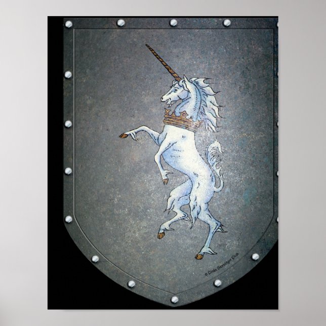Metal Shield White Unicorn Black Poster (Vorne)