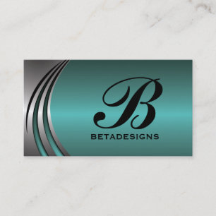 Metal silber, aquamarin, auffällig, monogramm visitenkarte