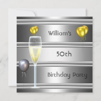 Metal Silver Black 50. Geburtstagsmenne Einladung