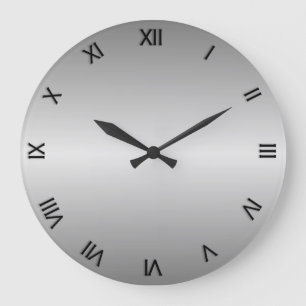 Metal Silver Look with Roman Numbers Große Wanduhr