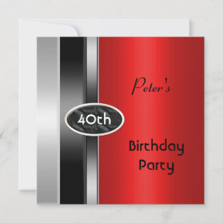 Metal Silver Red Mens 40. Geburtstag Party Man Einladung