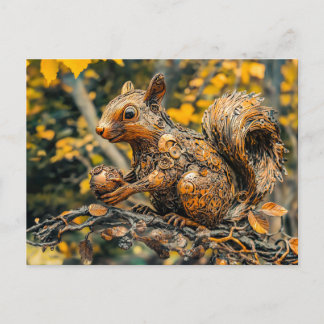 Metal Squirrel on Branch in autumn Postkarte