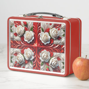 Metal Stainless Lunchbox mit englischer Rose Desig