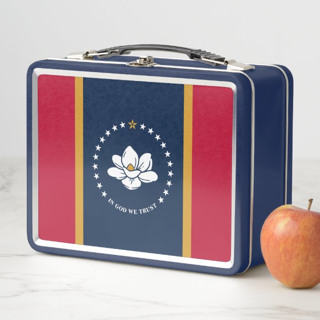 Metal Stainless Lunchbox with flag of Mississippi (En situation)