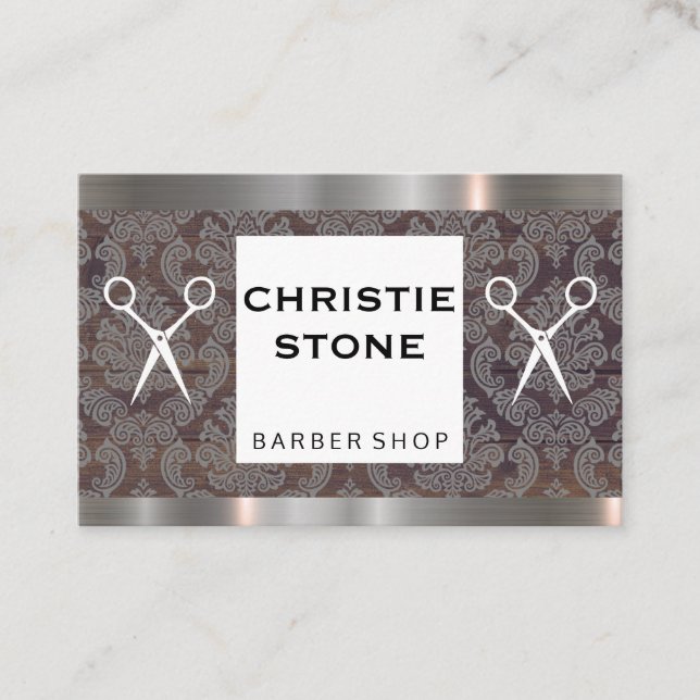 Metal Trim Damask Shears Haarstylist Visitenkarte (Vorderseite)
