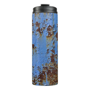 Metal und blau Farbe Textur. Thermosbecher