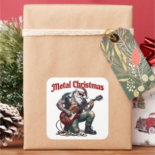 Metal-Weihnachts-Tätowierter Weihnachtsmann spielt Quadratischer Aufkleber