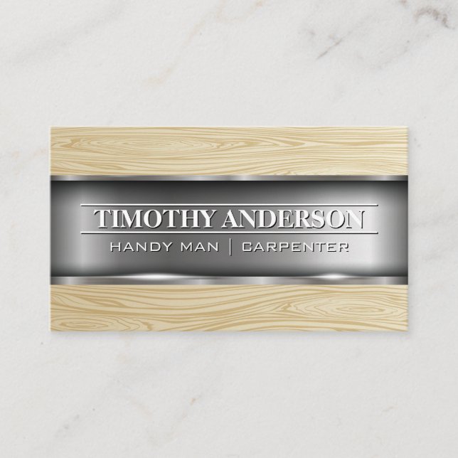 Metal Wood | Gebäude Material Business Card Visitenkarte (Vorderseite)