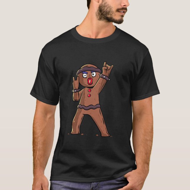 Metalhead Gingerbread Man Funny Metal Christmas Ro T-Shirt (Vorderseite)