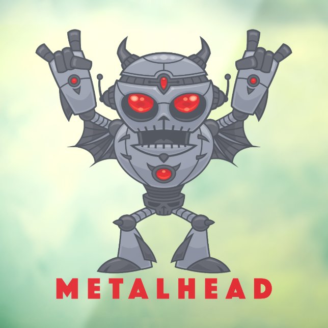 Metalhead - Schwermetall-Roboter-Teufel - mit Text Fensteraufkleber (Blatt 3)