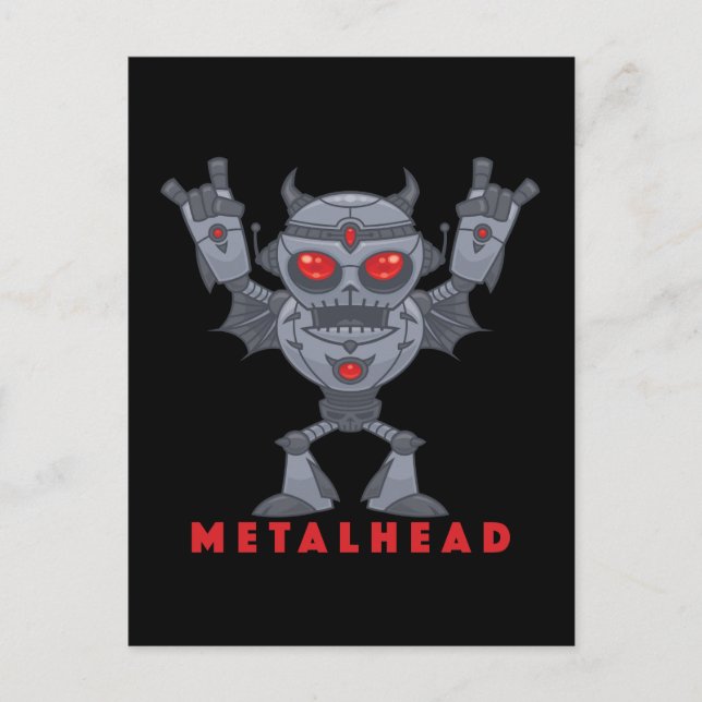 Metalhead - Schwermetall-Roboter-Teufel - mit Text Postkarte (Vorderseite)
