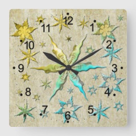 Metalic Starfish Embossed Texturized Cool Sweet Quadratische Wanduhr