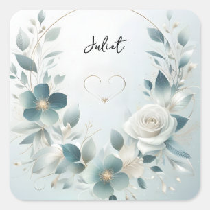 Metall Glam Glänzend Hochwertig Silber Brautdusche Quadratischer Aufkleber