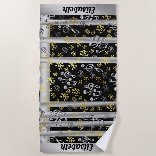 Metall, glänzend, Muster, Musik, Note, elegant, St Strandtuch (Vorderseite)