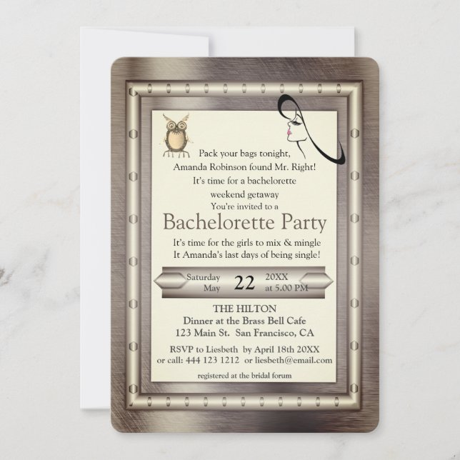 Metall Gold, Silber - Brass Bachelorette Einladung (Vorderseite)