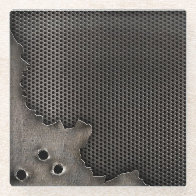 Metall mit Einschusslochhintergrund Glasuntersetzer (Vorderseite)