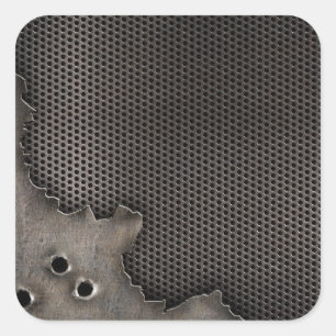 Metall mit Einschusslochhintergrund Quadratischer Aufkleber
